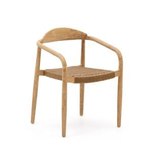 Nina stackable chair in solid acacia wood and beige rope seat