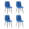 Foret Blue Fabric Dining Chairs 4pcs Easy-clean Upholstery Black Metal Legs