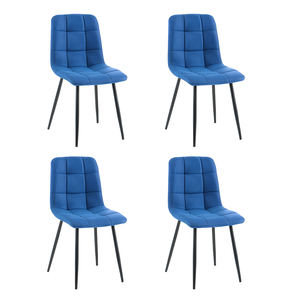 Foret Blue Fabric Dining Chairs 4pcs Easy-clean Upholstery Black Metal Legs