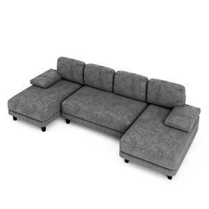 Ufurniture 280cm U-Shape 4 Seater Sectional Sofa Couch w/ 2 Chaises Chenille Upholstered Futon Couch Recliner Grey
