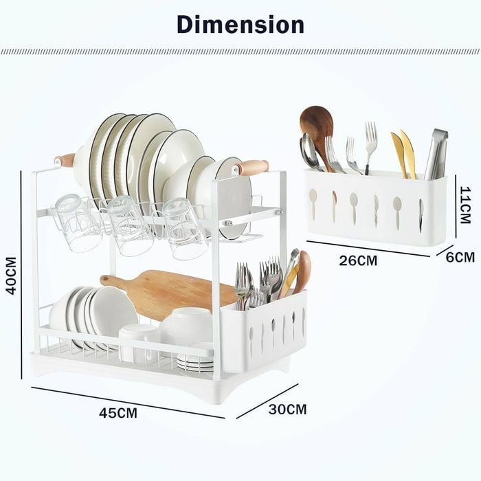 CARLA HOME 2-Tier Large Dish Drying Rack with Drainboard, Utensil