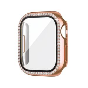 Bling PC Full Cover Watch Case Tempered Screen Protector - For Apple iWatch 41mm (Rose gold)