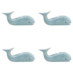 2PK LVD Medium Wooden Home Decorative Speckled Whale 26x11.5cm Soft Blue