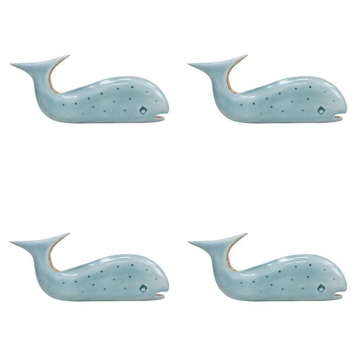 2PK LVD Medium Wooden Home Decorative Speckled Whale 26x11.5cm Soft Blue