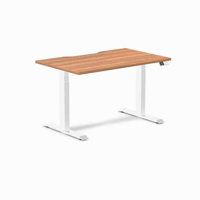 Desky Dual Scalloped Melamine Sit Stand Desk White Frame 120cm