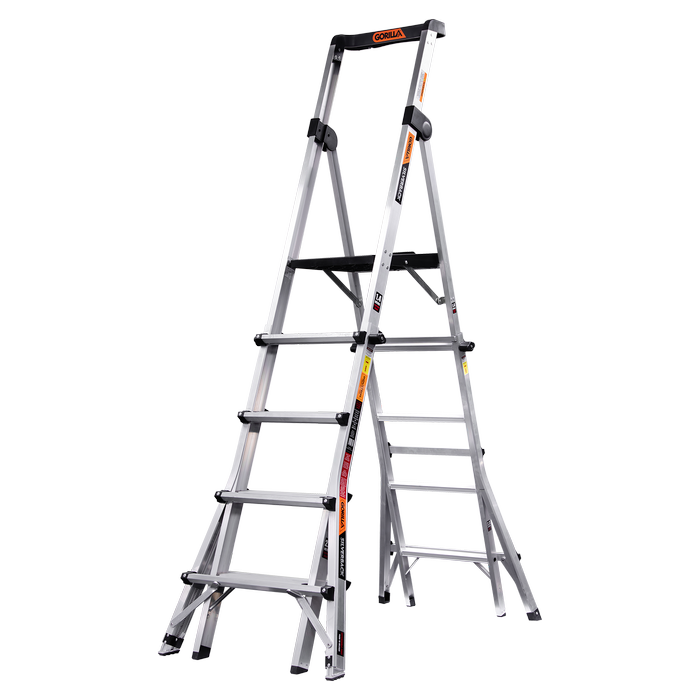 Gorilla 150kg 5 -8 Step Silverback Adjustable Platform Ladder With Leveller Legs