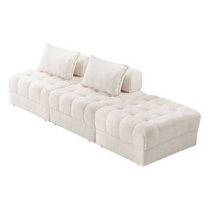 Oikiture 3 Seater Boucle Modular Sofa & Ottoman Set
