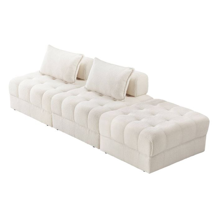 Oikiture 3 Seater Boucle Modular Sofa & Ottoman Set