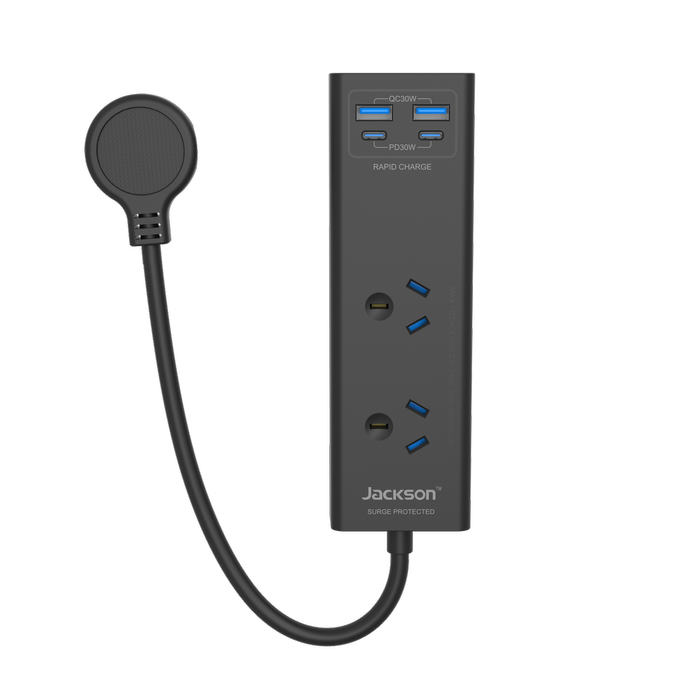 Jackson Black 2 Outlet PD30W Portable Powerboard With USB 2A/2C