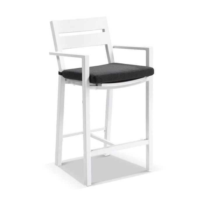 Santorini Outdoor Aluminium Bar Stool White & Denim Grey Cushions