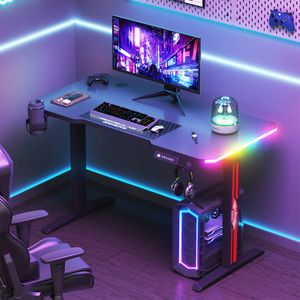 Ufurniture Electric Standing Gaming Desk with LED Lights Black 120cm
