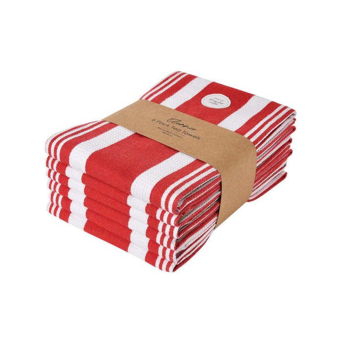 6pk J.elliot Home Eleanor 50x70cm Cotton Tea Towel - Red