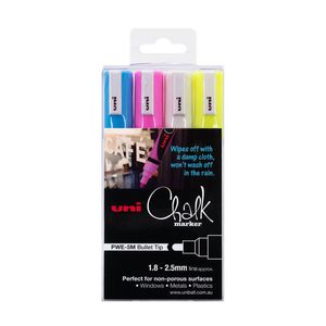 Uni Chalk Marker 1.8x2.5mm Bullet Tip Assorted (4Pk)