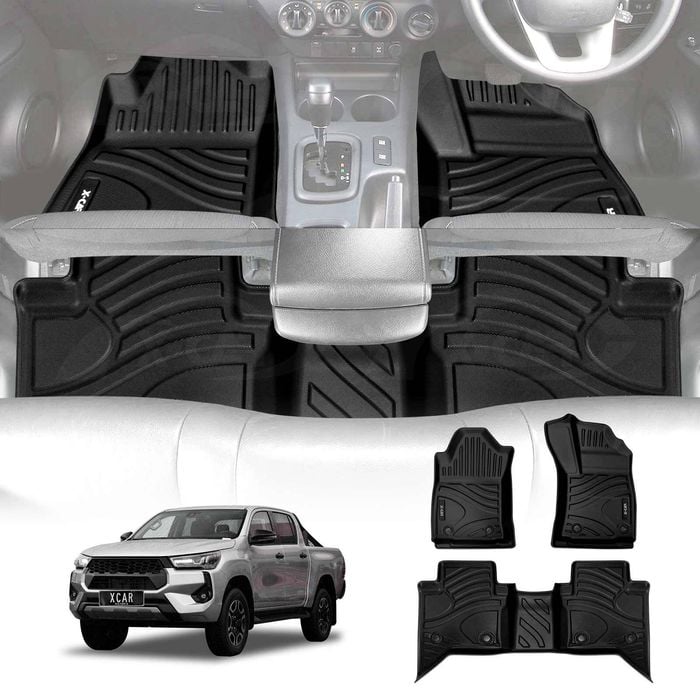 3D All Weather Car Floor Mat Carpet Liner Complete Set for Toyota Hilux Dual Cab Auto 2016-2025