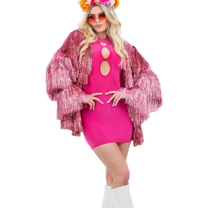 Festival Pink Tinsel Womens Costume Jacket - S-m