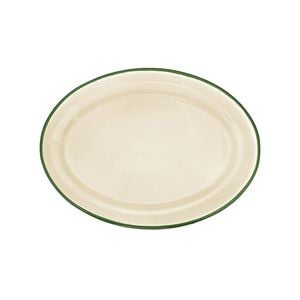 Urban Style Enamelware 40cm Oval Tray w/ Green Rim - Cottage