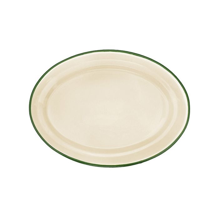 Urban Style Enamelware 40cm Oval Tray w/ Green Rim - Cottage