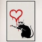 Galrie Banksy Love Rat Art Print Iconic 2004 Urban Masterpiece, Black Frame, 50 x 70cm (20 x 28inch)