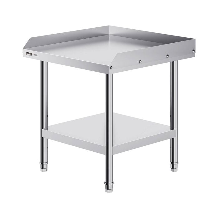 Vevor 61x61x66cm Work Table Silver Stainless Steel with 3-Sided Backsplash Heavy Duty