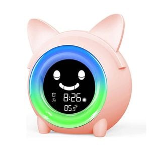 Catzon Cartoon Cat Alarm Clock For Kids With 5 Colors Light & Snooze Function-pink
