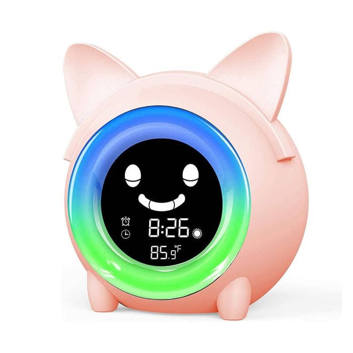 Catzon Cartoon Cat Alarm Clock For Kids With 5 Colors Light & Snooze Function-pink
