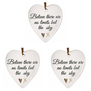 3x Ceramic Hanging 8x9cm Heart Believe Sky w/Hanger Ornament Home Room Decor