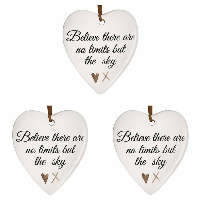 3x Ceramic Hanging 8x9cm Heart Believe Sky w/Hanger Ornament Home Room Decor