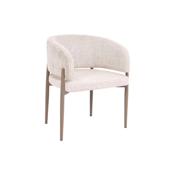 Daphne  Armchair in Cream Fabric and Metal Legs with Timber Transfer in Brown Color