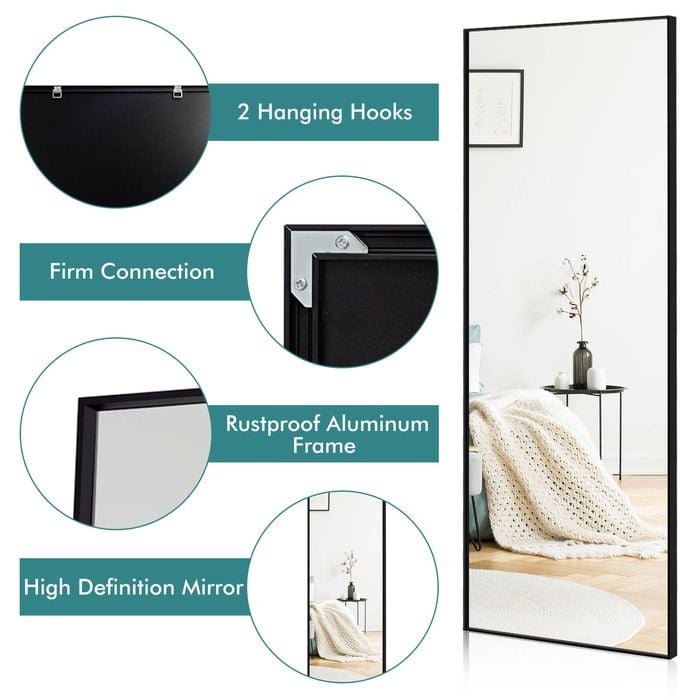 1.5M Wall Mirror Full-Length Dressing Makeup Mirror Aluminum Frame Bathroom Bedroom Black ...