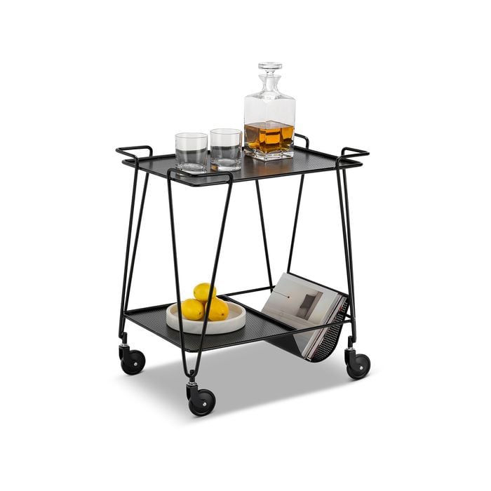 Kian Matte Black Steel Bar Cart Drink Trolley