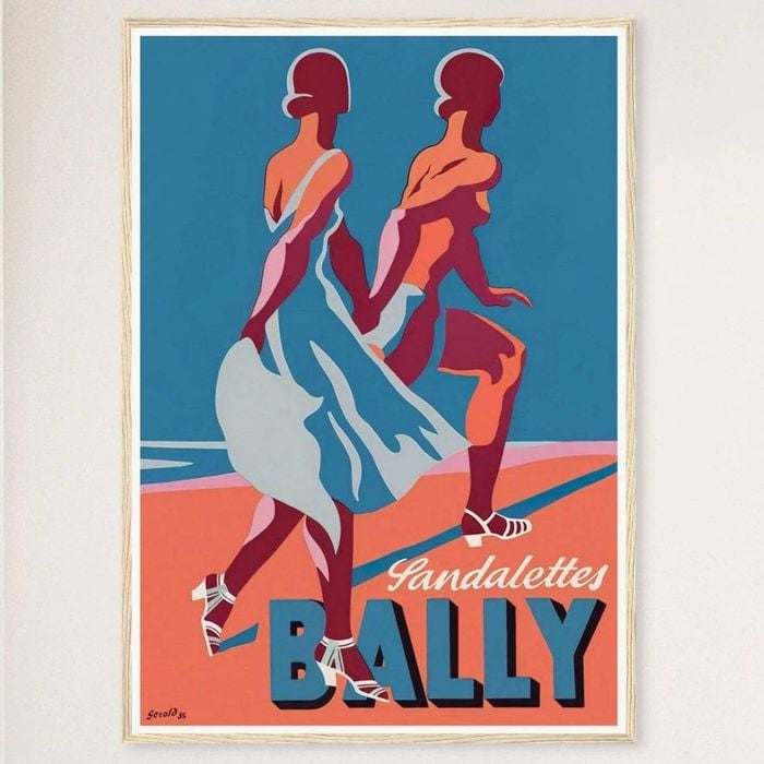 Galrie Bally Sandalettes Vintage 1950s Advertising Poster - Timeless Fashion Art Decor, Wood Frame, 50 x 70cm (20 x 28inch)