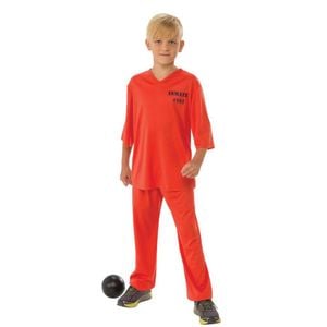 Inmate 101 Halloween Costume for Kids with Orange Top and Elastic Waist Pants, Large