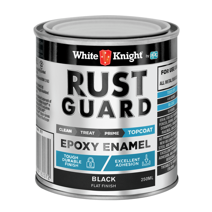 White Knight 250ml Black Flat Rust Guard Epoxy Enamel Paint