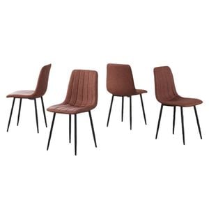 Bribrion X4 Dining Chairs With Black Metal Legs Upholstered Faux Leather Seats Channel Back Modern Kitchen Saddle Brown Pu
