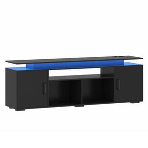 Advwin LED TV Cabinet 140cm Entertainment Center TV Stand Media Console Table Storage Cabinets Black