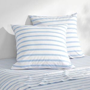 Dreamaker Bask Washed Cotton Yarn Dyed Stripe Euro Pillowcase Sky Twin Pack