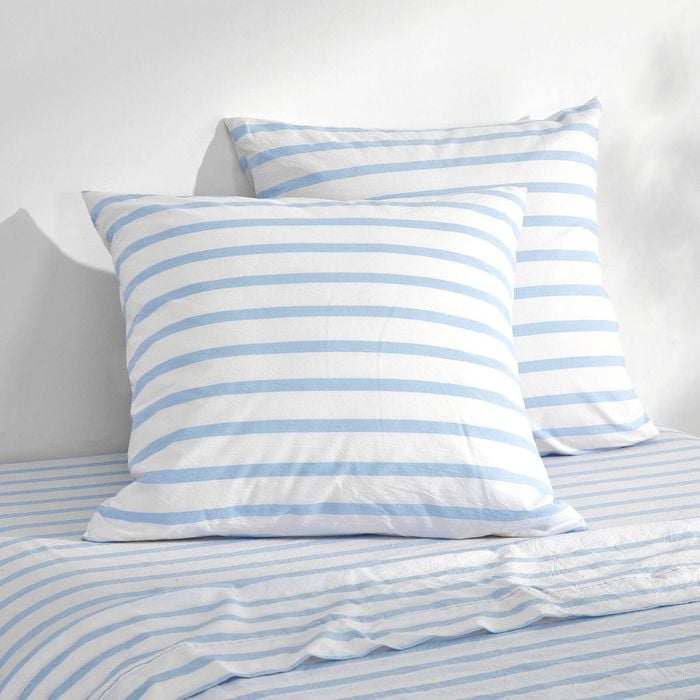 Dreamaker Bask Washed Cotton Yarn Dyed Stripe Euro Pillowcase Sky Twin Pack