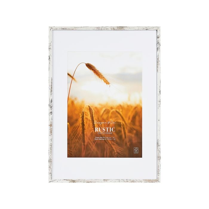 Cooper & Co. 59.4x84.1cm Mat to 42x59.4cm White Premium Rustic Wooden Photo Frame