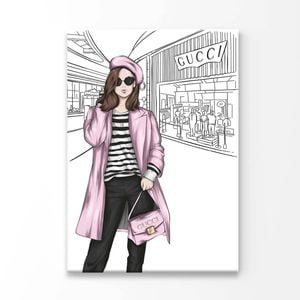 Pink Stylish Lady Elegant Handbag Print 100% Australian Made 50x75cm (Stretched Canvas)