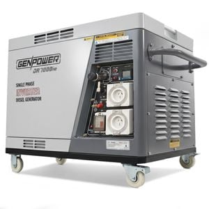 GENPOWER 6.5kW Peak 5kW Rated Diesel Inverter Commercial Generator, Electric Key Start, 2 x 15A, RCD Safety Switch, Worksite