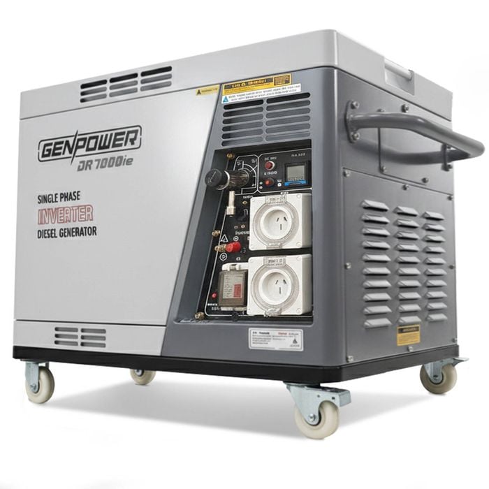 GENPOWER 6.5kW Peak 5kW Rated Diesel Inverter Commercial Generator, Electric Key Start, 2 x 15A, RCD Safety Switch, Worksite