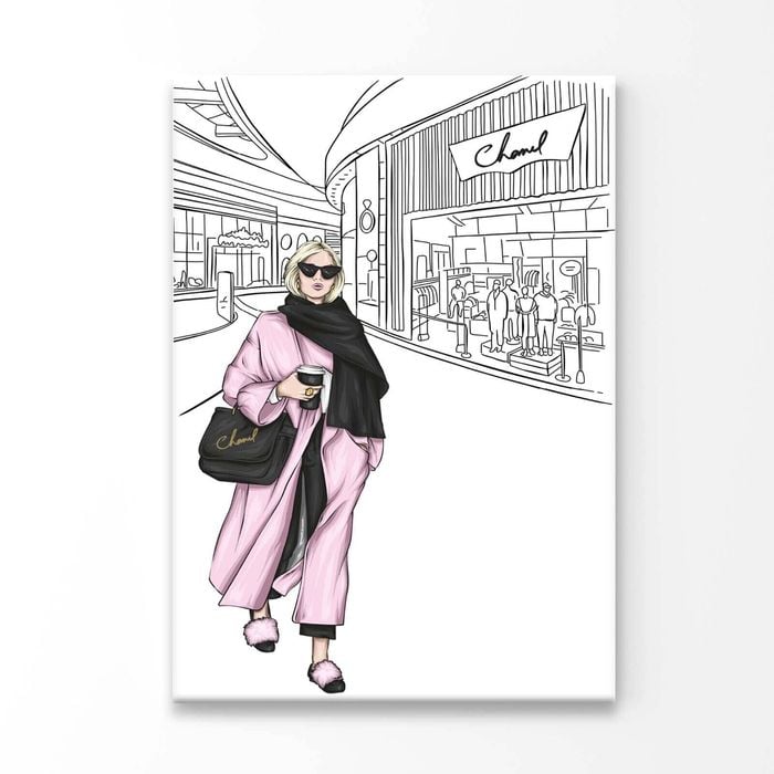 B&W Fashion Store with Pink Girl Print 100% Australian Made 90x120cm (Stretched Canvas)