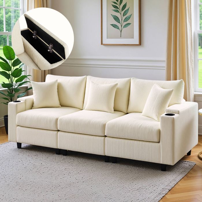 Advwin 256cm Seater Sofa Corduroy Modular Lounge Couch w
