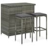 vidaXL Bar Set 3 Piece Poly Rattan Grey Table and Chair Kitchen Furniture