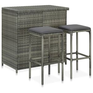 vidaXL Bar Set 3 Piece Poly Rattan Grey Table and Chair Kitchen Furniture