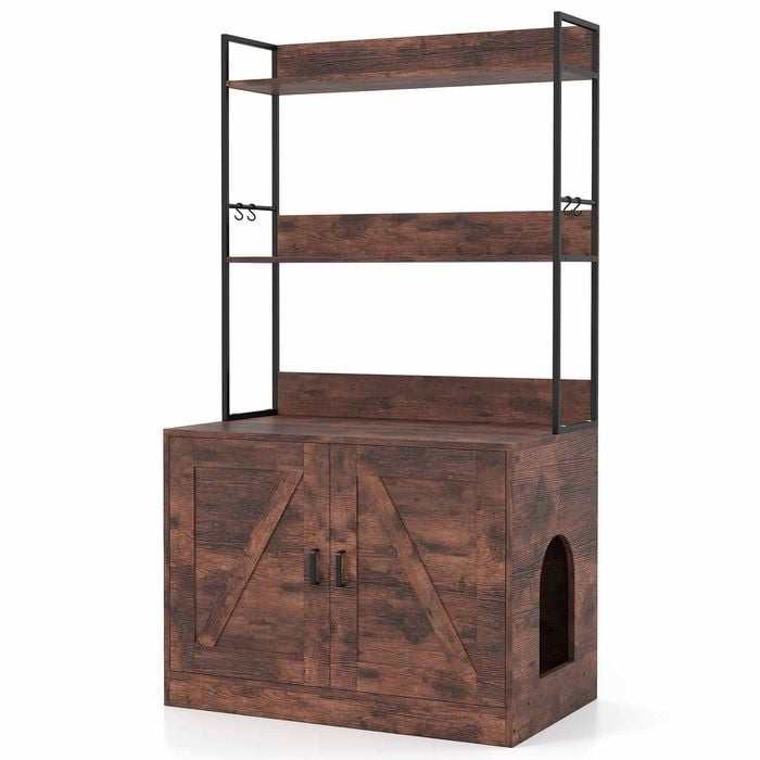 Costway Cat Litter Box Enclosure Hidden Pet Washroom Condo Cabinet Brown