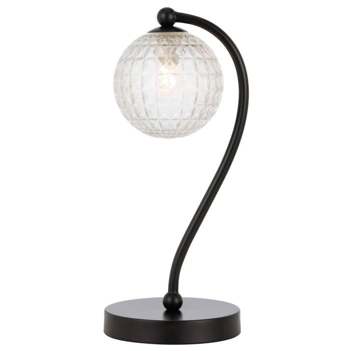Telbix Felton Modern Table Desk Lamp Light Glass Metal Black Clear Matte