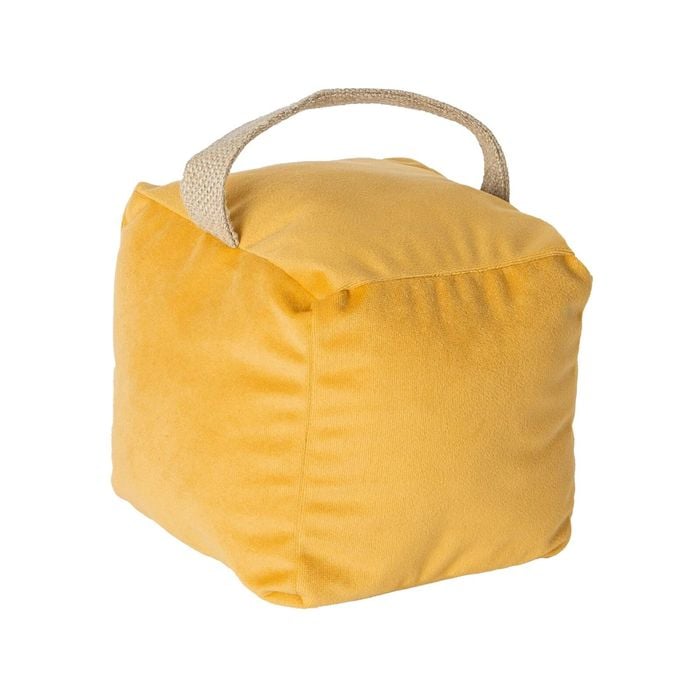 Velvet Cube Door Stop - 14cm x 14cm x 14cm - Yellow