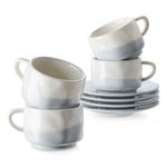 DOWAN Espresso Cups with Saucers, 3 oz Set of 4, Blue & White