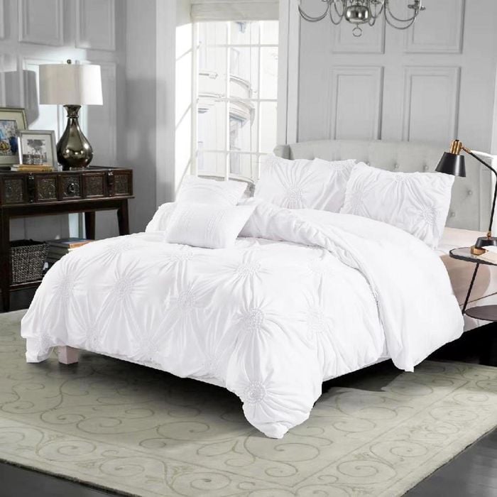 Dreamfields Double Snow Circle Ruched Large Diamond Pintuck Dyed Quilt/Doona Cover Set